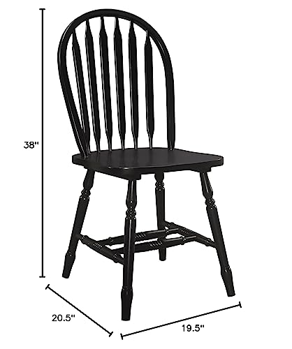 Sunset Trading Selections Windsor Arrowback Solid Wood | Set Of 4 Sidechairs Dining Chairs, Standard Height, Distressed Antique Black With Cherry Rub Through #TOP2