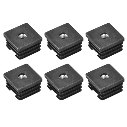 Image of uxcell 6Pcs Inserts for Square Tubes with M8-1.25mm Thread, for 1.38 inchx1.38 inch OD Square Tube, Black Plastic Plug Caster Insert Chair End Caps Furniture