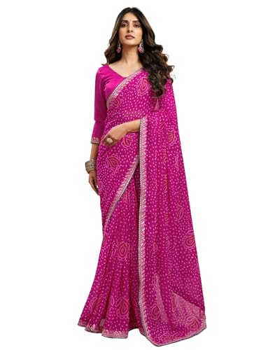 Image of SIRIL Women's Georgette Bandhani Printed Saree With Unstitched Blouse Piece