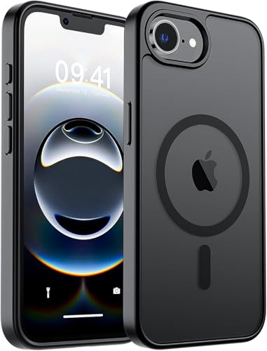 Image of DIZORO Compatible iPhone 17e / iPhone 16e Case,Compatible with MagSafe, Non Yellow Military-Grade Drop Protection & Hard PC Back Cover Slim Transparent Anti-Scratch Shockproof Phone Case - Black
