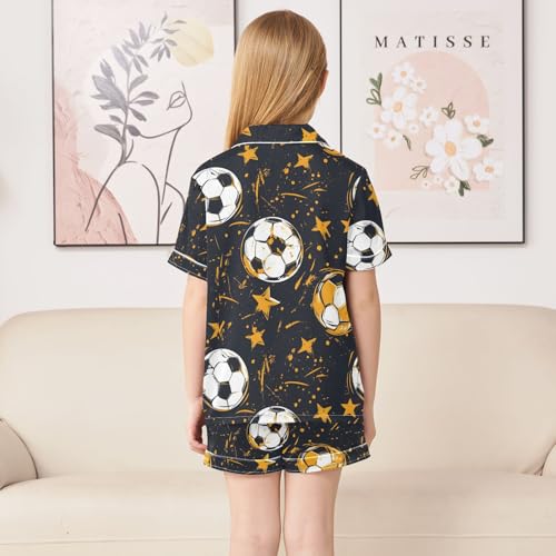 ALAZA Soccer Star Watercolor Satin Pajamas Set Short Sleeve Button Down Sleepwear Summer Pjs 2 Piece4