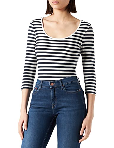 VERO MODA Damen VMSAILOR SABBI 3/4 U-Neck TOP NOOS Langarmshirt, Navy Blazer/Stripes:Snow White, XL