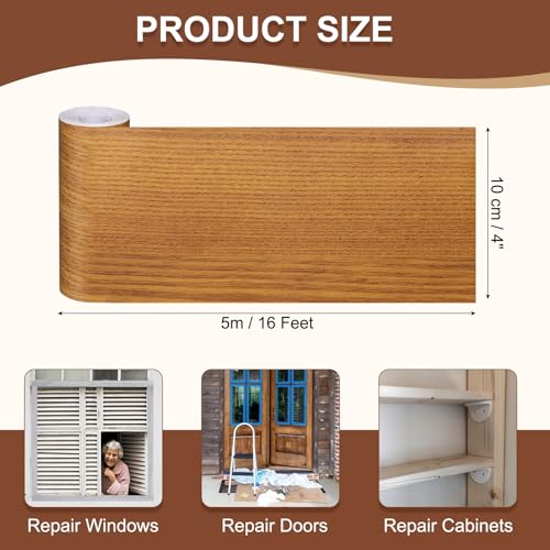 Image of MECCANIXITY Wood Grain Repair Tape, 4 Inch x 16 Feet Self Adhesive Wood Grain Tape Multi-Purpose Wallpaper Border Trim for Furniture Floors Windows Doors Tables Home, Border Flower