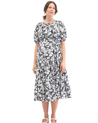 Motherhood Maternity Women's Maxi Maternity Dress for Causal, Photoshoot, or Baby Shower, White Ditsy, Medium