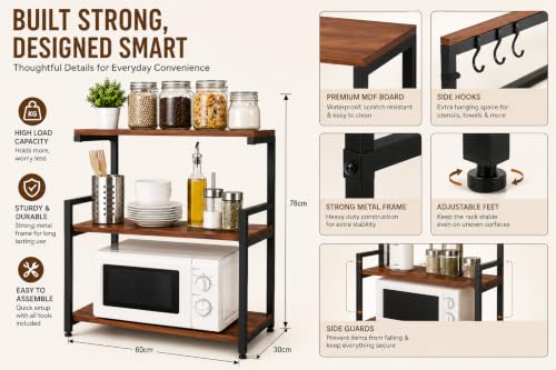 Image of REMANENCE D Series 3-Layer Microwave Stand, OTG Stand, Oven Kitchen Storage Shelf, Counter Top Spice Rack, Multipurpose Rack, Toaster Grill Organizer Stand for Microwave (Walnut Brown, Black Frame)
