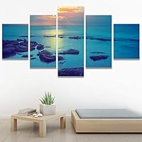 SIGNWIN 5 Panel Canvas Wall Art Modern Art Beach Dramatic Island Landscape Multicolor Photography for Home Decorations Ready to Hang - 60