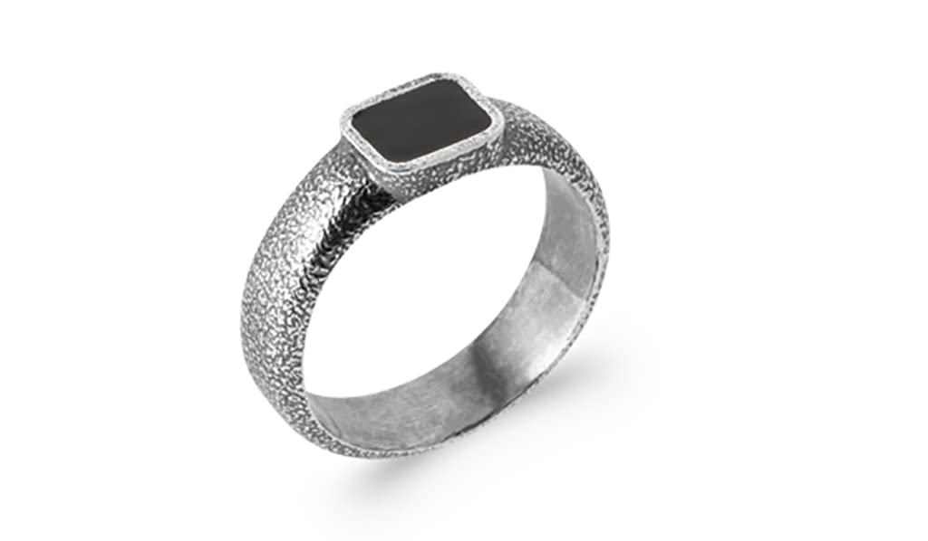 Bague chevalière agate noire en argent vieilli pour un style vintage - 3