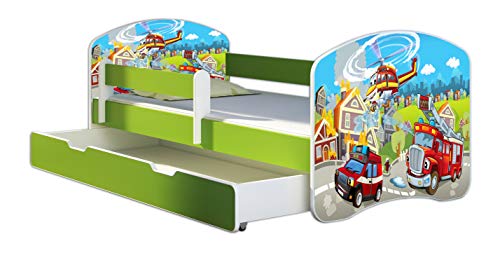 ACMA Kinderbett Jugendbett mit Einer Schublade und Matratze Grün mit...