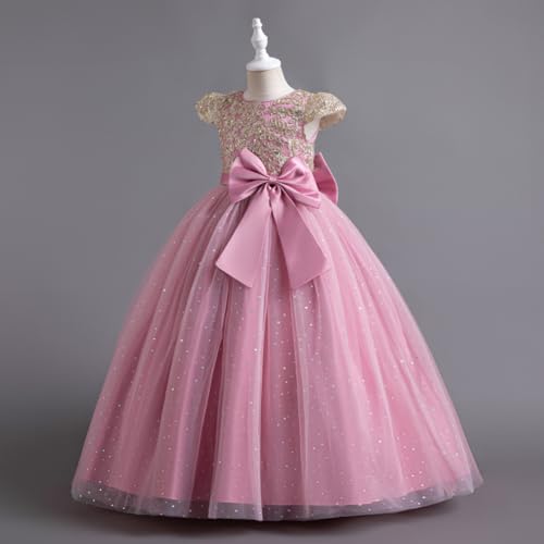 OBEEII Girls Sequins Pageant Tulle Dress Princess Flower Girl Dress for Wedding Bridesmaids Bowknot Ball Gown3