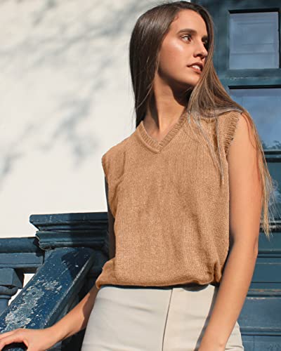 Image of TINKUY Peru Women's Alpaca Wool V-Neck Sweater Vest - Soft Knitted Pullover - Authentic Peruvian Wool - Sizes S-2XL