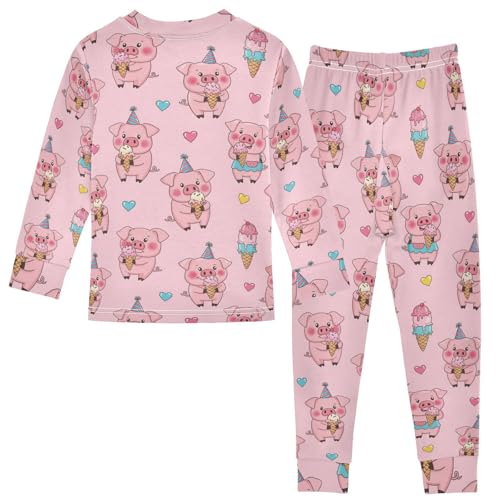 Pajama Sets Long Sleeve Cute Pig Ice Cream Pattern Soft Comfy Sleepwear 2 Piece PJS 3-8T3