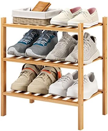 Furshus 3-Tier Small Shoe Rack for Entryway, Stackable | Heavy Duty | Multi-Function, Bamboo Free Standing Shoe Racks for Bedroom Hallway Closet