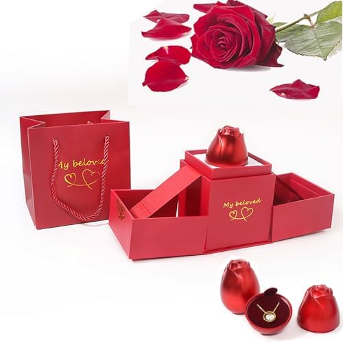 Christmas Gifts for Women Rose Ring Box Jewelry Box Eternal Rose Necklaces Box Wedding Valentine's Day Anniversary Thanksgiving Birthday Romantic Gifts for Her Mom Wife Girlfriend
