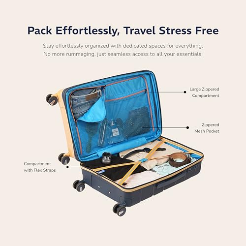 Image of Provogue Cascade Hard-Sided PP 65 Cm Trolley Bags for Travel Medium Size | Expandable Luggage Suitcase with 8 Wheels | Combination Lock | 5 Year Warranty (Golden Yellow /Blue Berry)