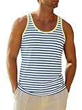 Runcati Mens Workout Tank Tops Casual Striped Sleeveless Muscle Shirts Cotton Gym Stretch Tee Shirt Blue