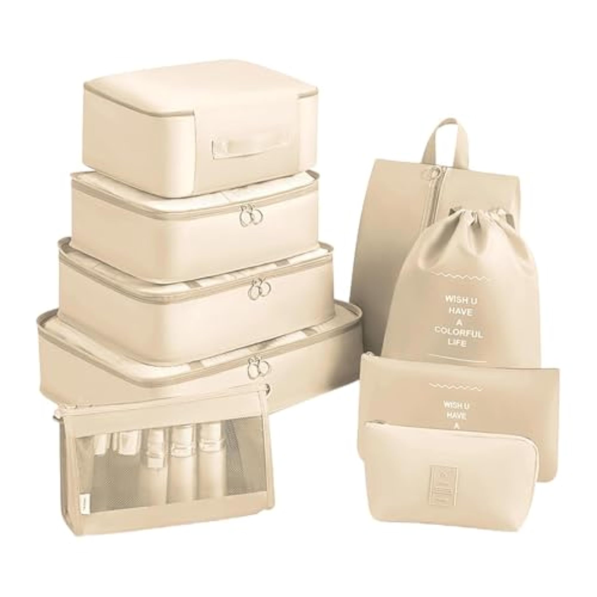 Packing Cubes for Suitcase, 9 Piece Set, Beige