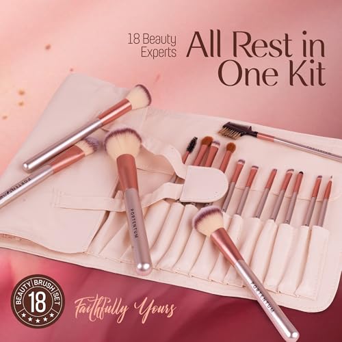 Professional 18-Piece Makeup Brush Set with PU Leather Bag - Image 6