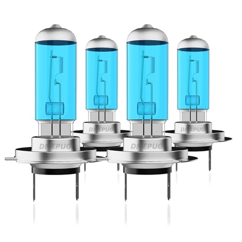 DMEPUGI Upgraded 100W Halogen Headlight Bulbs Fit for Volkswagen Jetta 2007-2019,Sonata 2011-2014 HLights bulb,H7 High Beam + H7 Low Beams,6000K White Bright,300% Brightness,Plug N Play,Pack of 4