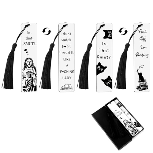 面白いSmutty両面ブックマークギフト2個 女性 男性 本好きへのギフト メタルイエス 猫 ブックマーク ステンレススチール しおり インスピレーション 女性 読書アクセサリー ユニークな友達 先生へのギフト