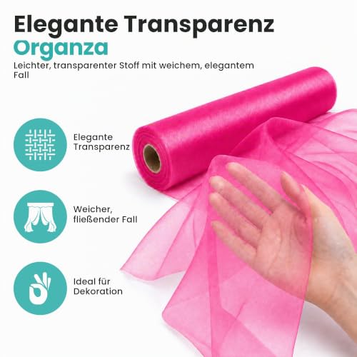 Trimming Shop Organza-Rolle, 25 m x 29 cm, schneetransparenter Glitzerstoff, elegantes Dekotuch für Stuhl, Schleife, Tischläufer… – Ansicht 5