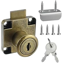 SDTC Tech Drawer Lock with Keys and Matching Screws Antique Bronze Style Swivel Lock for Cabinet/Wardrobe/Cupboard/Office Desk etc. Cylinder Cam Length 22 mm