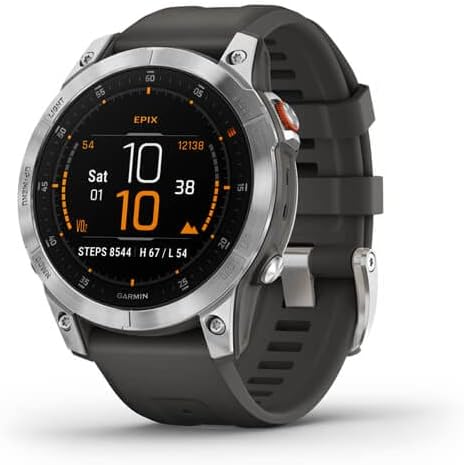 Vista 2 de Garmin epix Gen 2 (acero pizarra) Reloj inteligente con GPS activo 2022 de alta calidad para hombres y mujeres con base de carga, adaptador USB