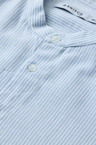 Image of SNITCH Men Casual Plus Size Shirt | Regular Fit Full Sleeve Mandarin Collar Striped Design | Premium Cotton Linen Blend & Breathable Fabric for Office & Everyday Wear