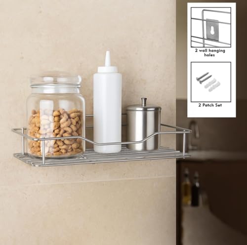 Image of Stainless Steel Wall Mounted Shelf for Kitchen & Bathroom | Rustproof Storage Rack for Spices, Accessories | Heavy Duty Wall Organizer with Easy Installation | (Silver) (Pack of 2)