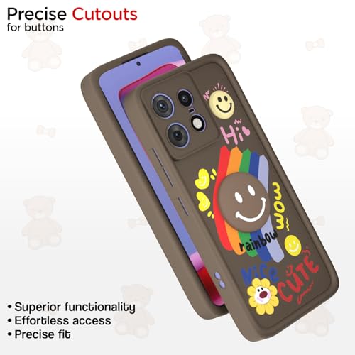 Image of Pikkme Back Cover for Motorola Moto Edge 50 Pro 5G | Soft Silicone| Cute Rainbow Smile & 3D Cartoon Flower Design | Shockproof Raised Camera Protection Bumper Case (Brown)