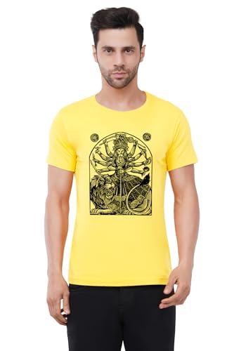 Image of Caseria Men's Cotton Printed T-Shirt -Mother Durga | 100% Cotton | Half Sleeves | Regular Fit | Printed | Round Neck | Graphic T Shirt