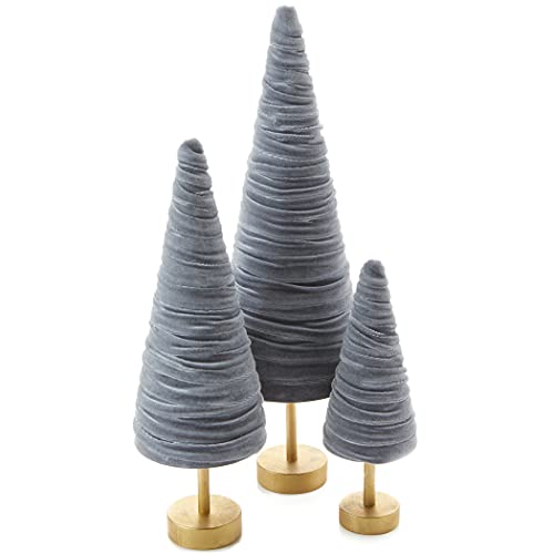 Your Heart's Content Gray Pedestal Velvet Trees Set of 3, Modern Mantel Décor, Blue Neutral Home Accent, Valentine Tabletop, Artisan Wedding Centerpiece, Made in USA (Gray)