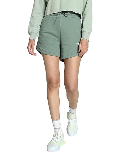 Image of Puma Women's ESS High Waist Shorts | Comfortable Cotton-Blend High Waist Knitted Shorts for Women | Ribbed Waistband | Ideal for Gym, Travel & Everyday Wear