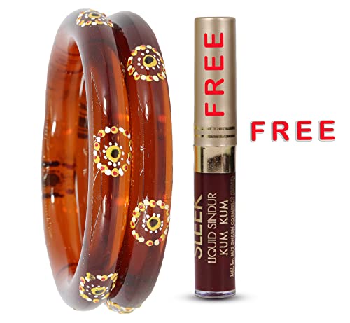 Image of NMII Traditional Glass With Diamond Cutting Pattern Glossy Finished Stylish Kada Set For Women And Girls | Crystal Glass Kada Bangles Set For Wedding, Festive