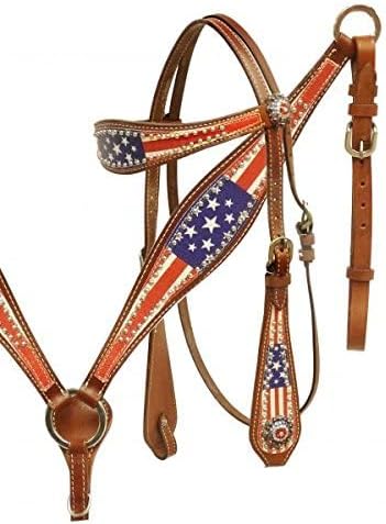 Showman American Flag Leather Bridle & Breast Collar Set w/Stars & Stripes