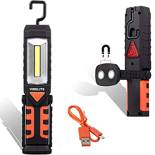 Rechargeable Work Light, Vibelite COB LED Portable Magnetic Flashlight, Inspection Lamp for Car Repair,Home Using, and Emergency (Large) Orange