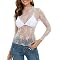 SHENHE Women's Sheer Mesh Crop Top Sexy Long Sleeve Lace
