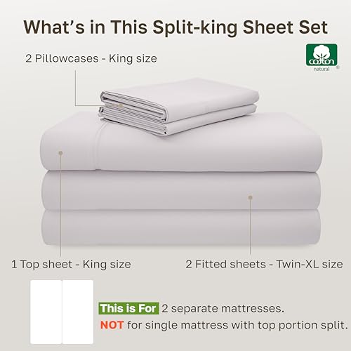 Image of California Design Den Split King Sheet Set - 600 Thread Count Sateen, 100% Cotton Sheets, Deep Pockets with All Around Elastic, Snug Fit, Durable Bedding Set - Pale Lavender