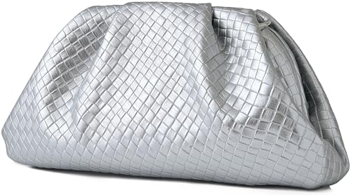 Image of Women's Woven Evening Bag Ruched Dumpling Clutch Purse Detachable Chain Crossbody Bag