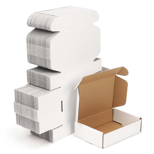 Image of WIFTREY 100 Pcs Shipping Boxes 5.91X3.94X1.57, White Corrugated Cardboard Box for Shipping Small Business, Gift Packing, Mailing
