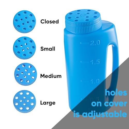 Image of Superio Ice Melt Salt Spreader Handheld Shaker for Lawn Seed, Salt, Ice Melt, Calcium, Deicer Shaker 2 Liter, Adjustable Hole Size, Handy for Fertilizer Lawn Seed Salt to Deice (Blue 2-Pack)