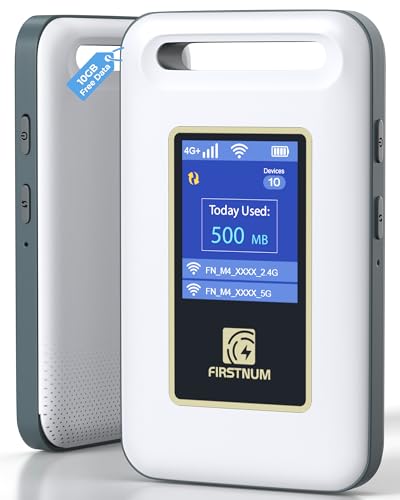 FIRSTNUM Portable WiFi Hotspot Travel Pocket WiFi Device 4G LTE No SIM or Contract WiFi Connect 10 Devices Works for RV Trip & Outdoor Use Includes 10GB Free US MX Data