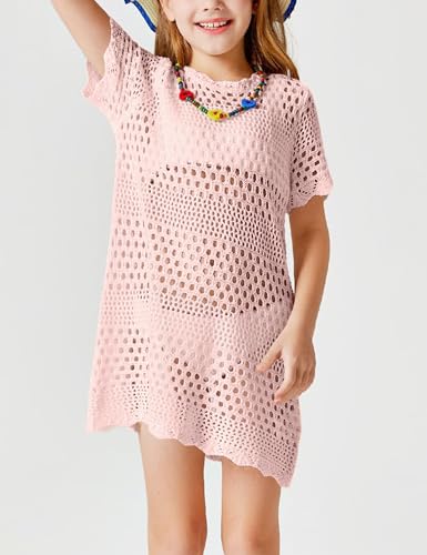 Image of Amarmia Girls Swim Cover Up Crochet Bathing Suit Cover Ups Short Sleeve Summer Beach Dress