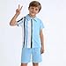Ayzozuy Tween Boys 6-13 Years Outfit Sets - Short Sleeve Striped Top & Solid Shorts Casual Trendy Coordinated Clothes Set Size 10 11