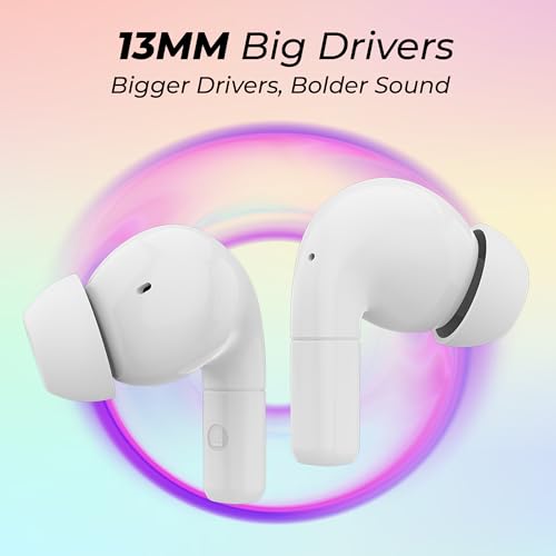 Image of AROMA TWS22 Zivo V5.4 True Wireless Earbuds, Punk White | Up to 60H Playtime, ENC, Fast Charging, Heavy Bass