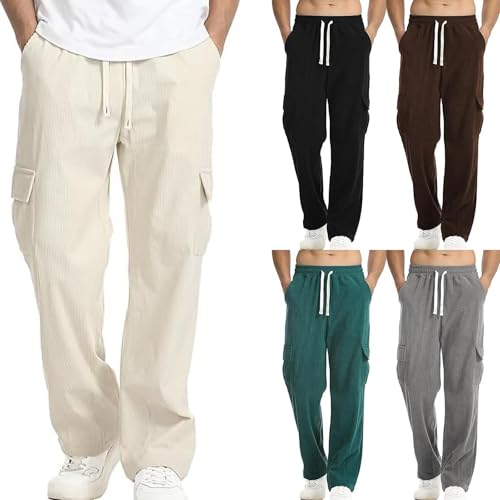 Men Cargo Pants Relaxed Fit Straight Drawstring Joggers Sweatpants Workout Outdoor Casual Trousers with Multi Pockets
