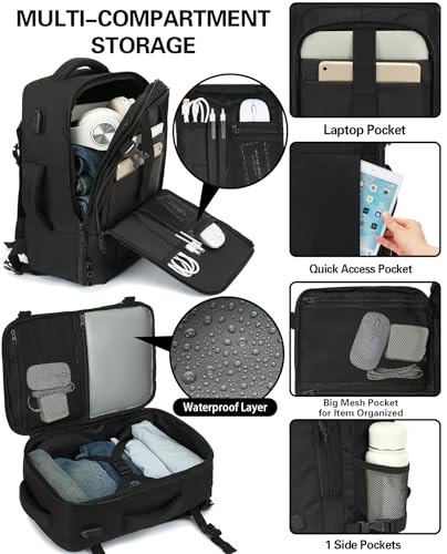 VANKEV Zaino Ryanair 40x20x25 Zaino da Viaggio Aereo Bagaglio a Mano Piccolo Borsa da Cabina 20L per Voli Zaino da Viaggio Donna Uomo14 Pollici Zaino Porta PC per Scuola Lavoro Trekking Nero