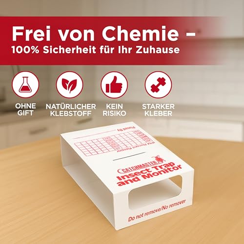 Catchmaster 288i 12x Monitoring-Klebefallen für Silberfische - 100% Giftfrei - Silberfischfalle mit Starkem Kleber - Für Haushalte mit Kindern & Haustieren zur Befallskontrolle - 4 Blätter à 3 Fallen