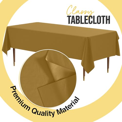 Image of Exquisite Gold Rectangle Tablecloth 54 inchx108 inch - 48 Pack | Plastic Tablecloth, Disposable Table Covers Rectangle for Parties, Weddings, Holidays & Party Supplies