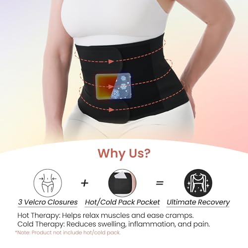 Postpartum Belly Band for C-Section Recovery - Abdominal Binder Post Surgery with Hot Cold Pocket for Pain & Swelling Relief - Breathable Adjustable Back Support Belt Wrap for Women2