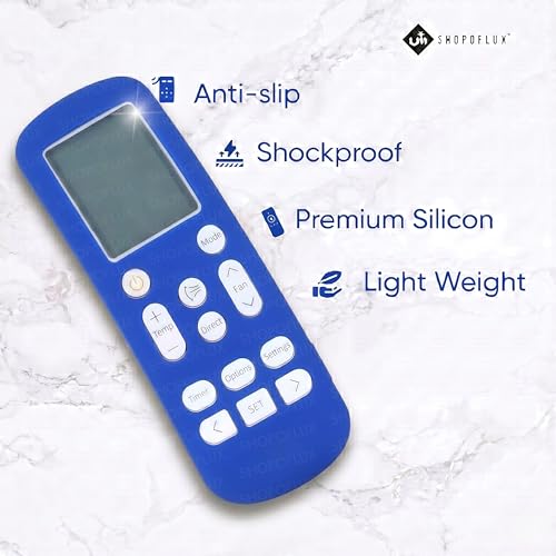 Image of SHOPOFLUX Silicone AC Remote Cover Compatible with Samsung AC Remote Full Wrap Protective Case with Lanyard [Remote NOT Included] (Blue)